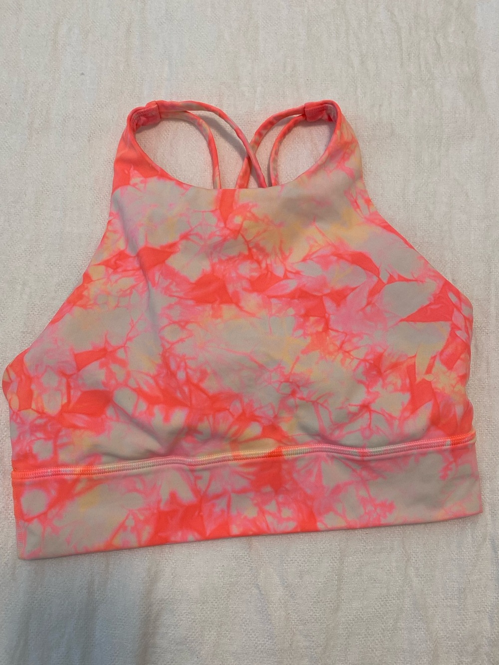 Lululemon Energy Bra High Neck Long Line Dual Shibori 8 White Grapefruit Orange